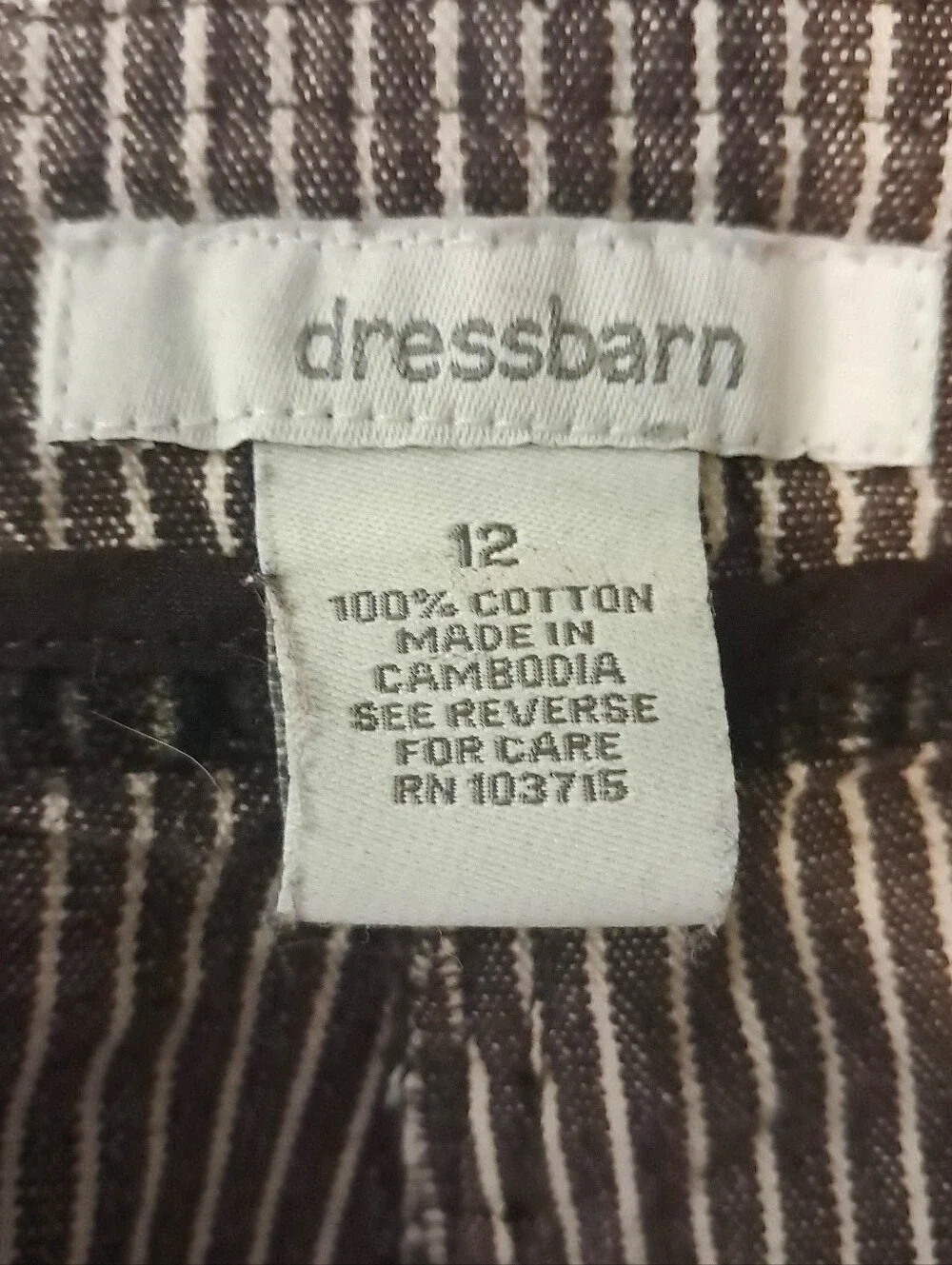 Dressbarn Brown Stripe Cotton Skirt Buttons Pockets Business Casual Preppy 12
